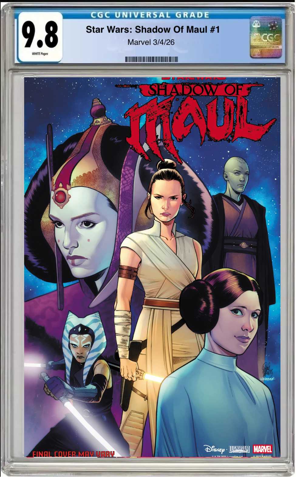 Comic book cover of Star Wars: Shadow of Maul #1 Elena Casagrande Women’s History Month Cover with CGC grading label.