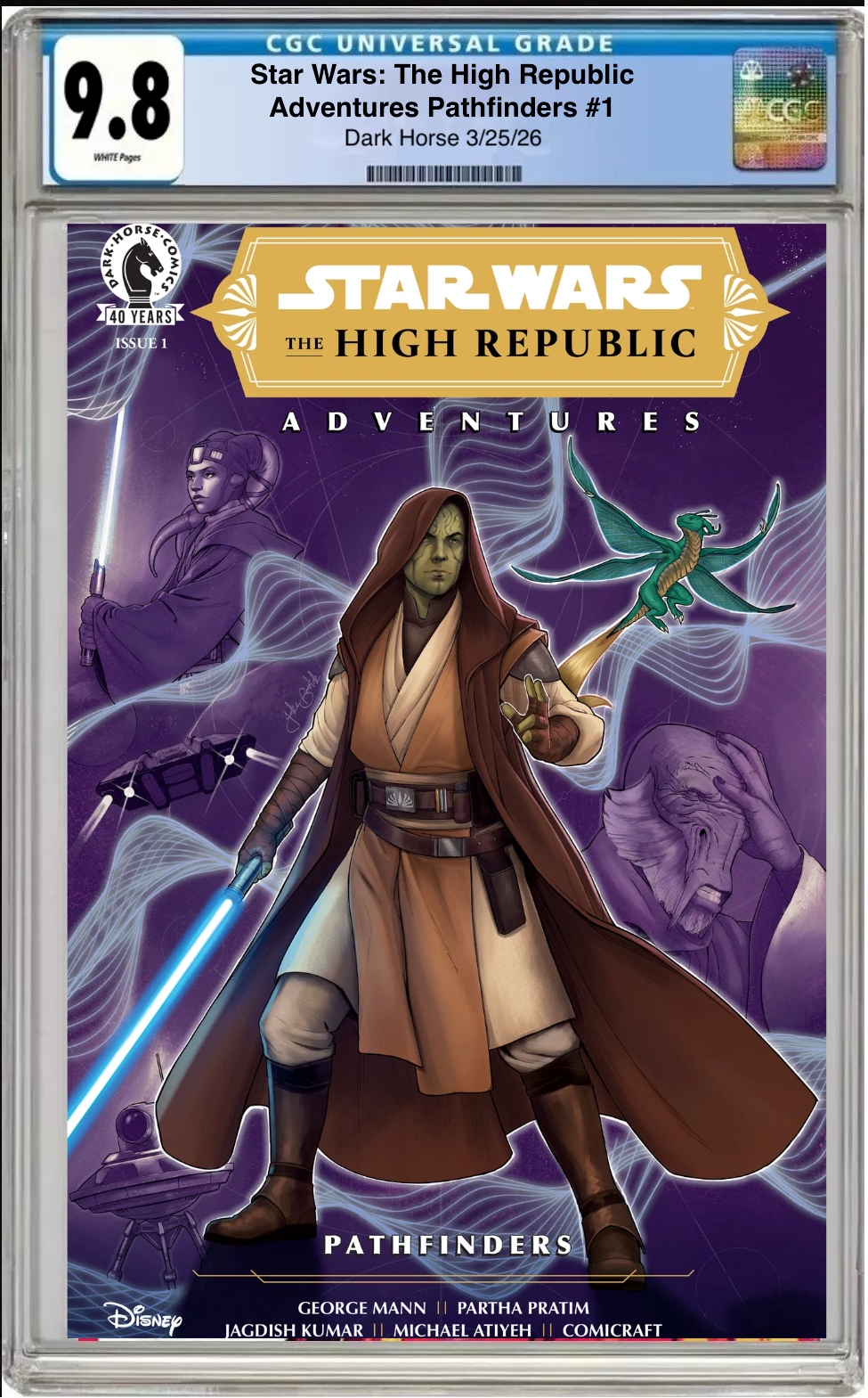 Comic book cover of Star Wars The High Republic Adventures Pathfinders #1 with CGC grading label.