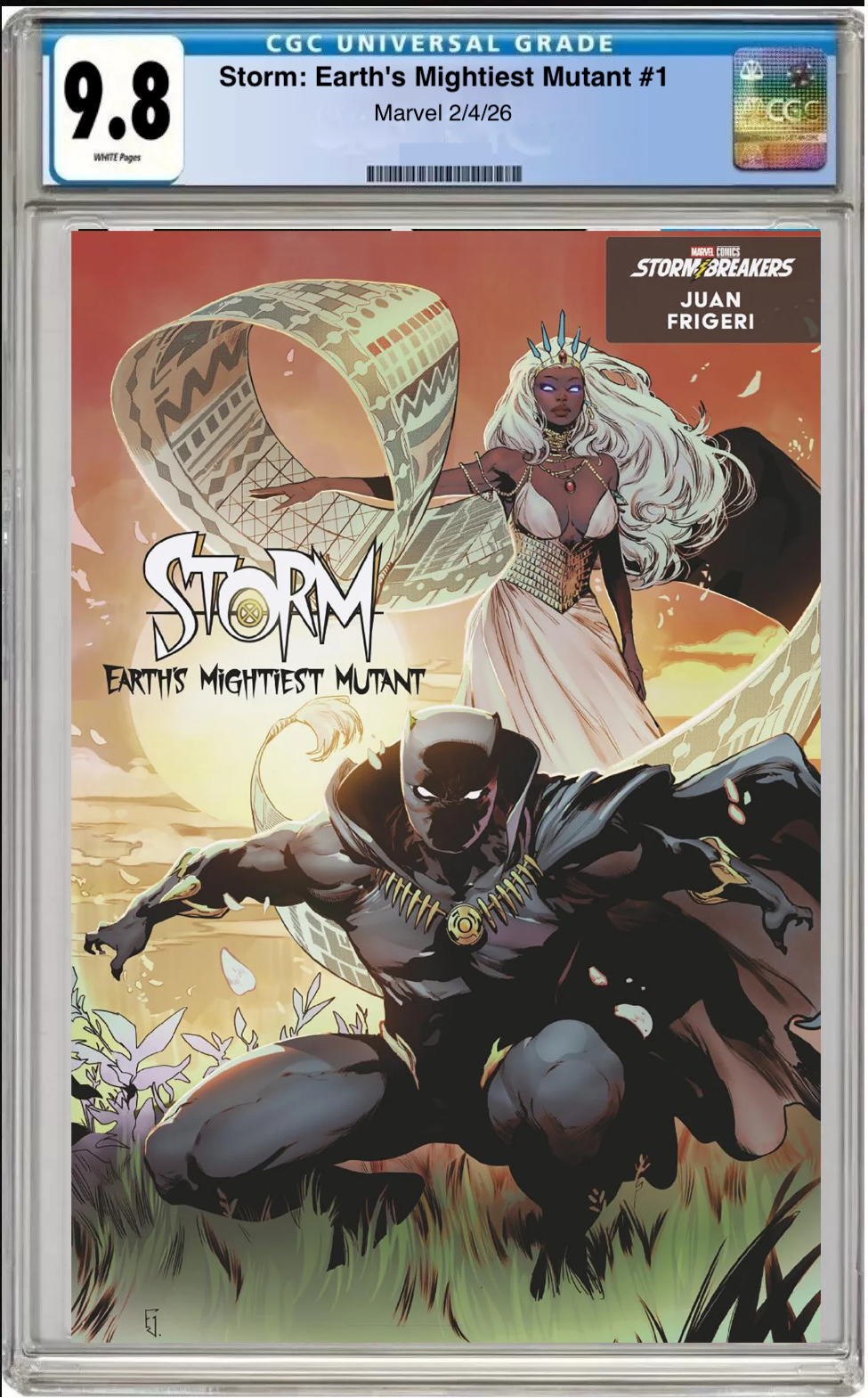 Comic book cover of Storm: Earth’s Mightiest Mutant #1 Juan Frigeri Black Panther Cover with CGC grading label.