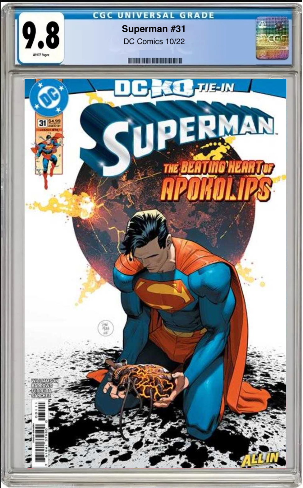 Comic book cover of Superman #31 Cover A Dan Mora with CGC 9.8 grading label.
