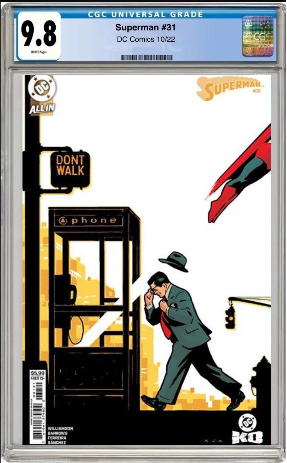 Comic book cover of Superman #31 Cover B David Aja Cover with CGC 9.8 grading label.