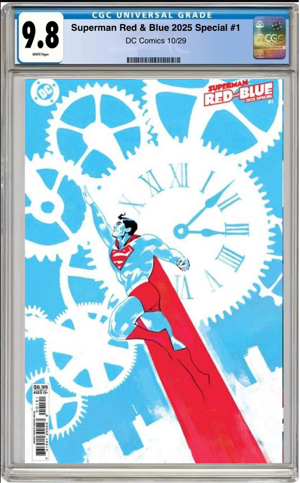 Comic book cover of Superman: Red & Blue 2025 Special #1 Cover B with CGC 9.8 grading label.