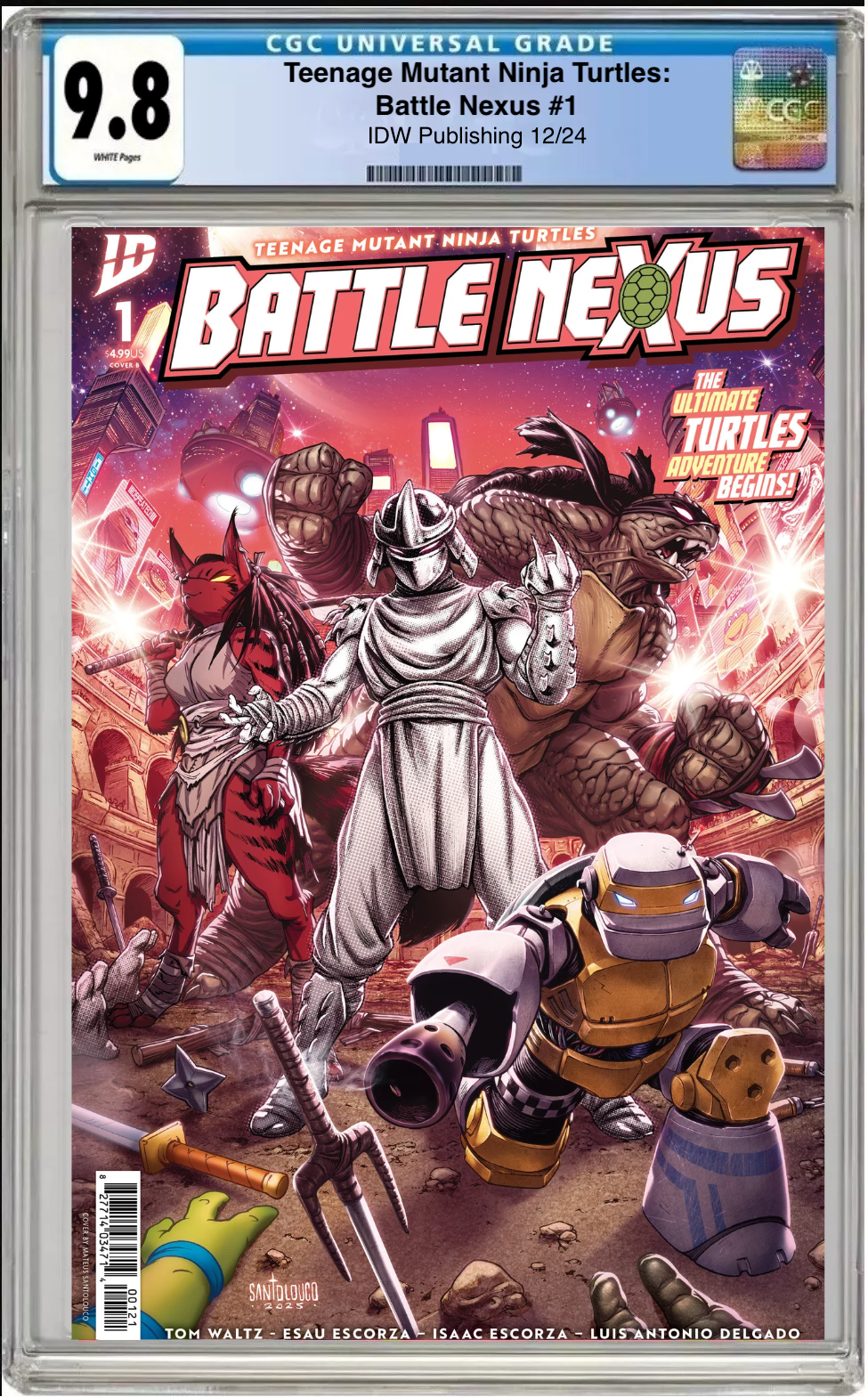 Comic book cover of Teenage Mutant Ninja Turtles: Battle Nexus #1 Cover B with CGC grading label.
