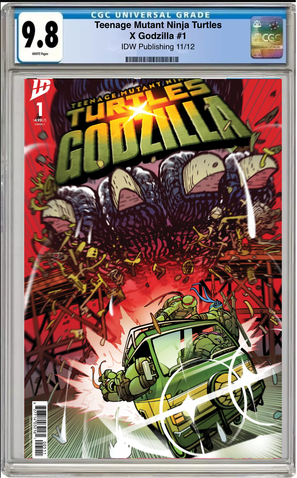 Comic book cover of Teenage Mutant Ninja Turtles x Godzilla #1 Cover C with CGC 9.8 grading label.