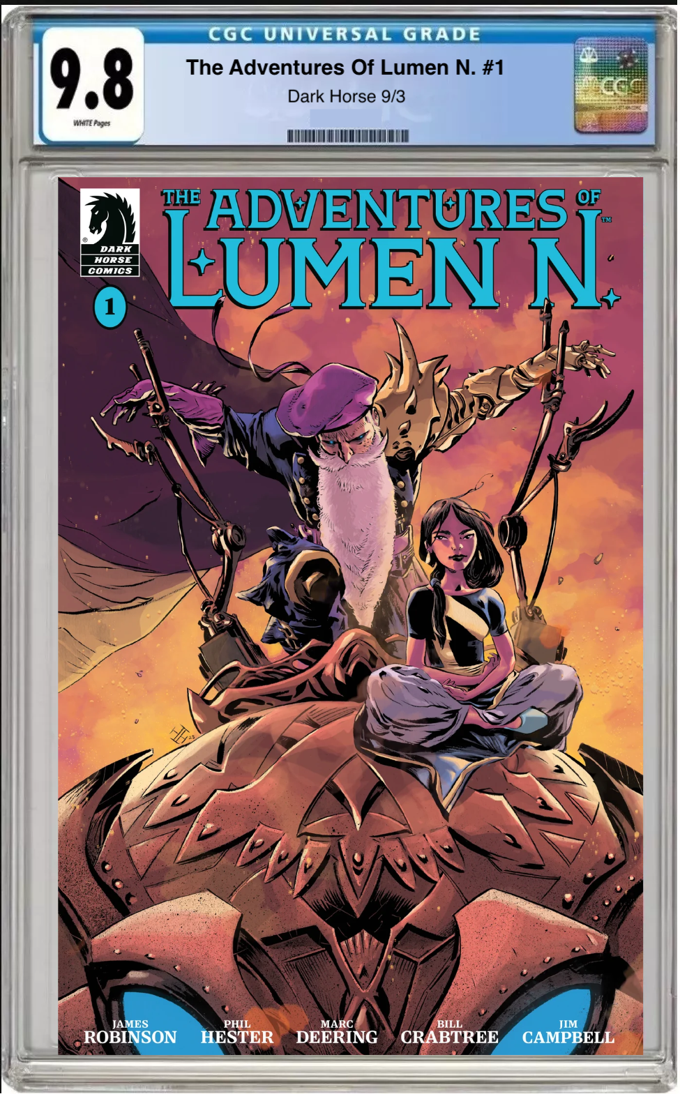Comic book cover of The Adventures of Lumen N #1 Cover D by Max Fiumara with CGC grading label.