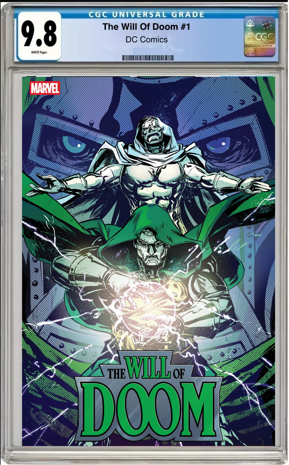 Comic book cover of The Will of Doom #1 Sanford Greene Foil Cover with CGC grading label.