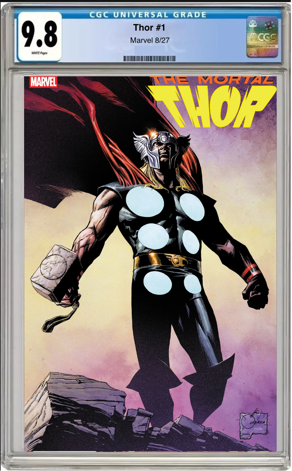 Comic book cover of Thor #1 Pasqual Ferry Cover with CGC 9.8 grading label.
