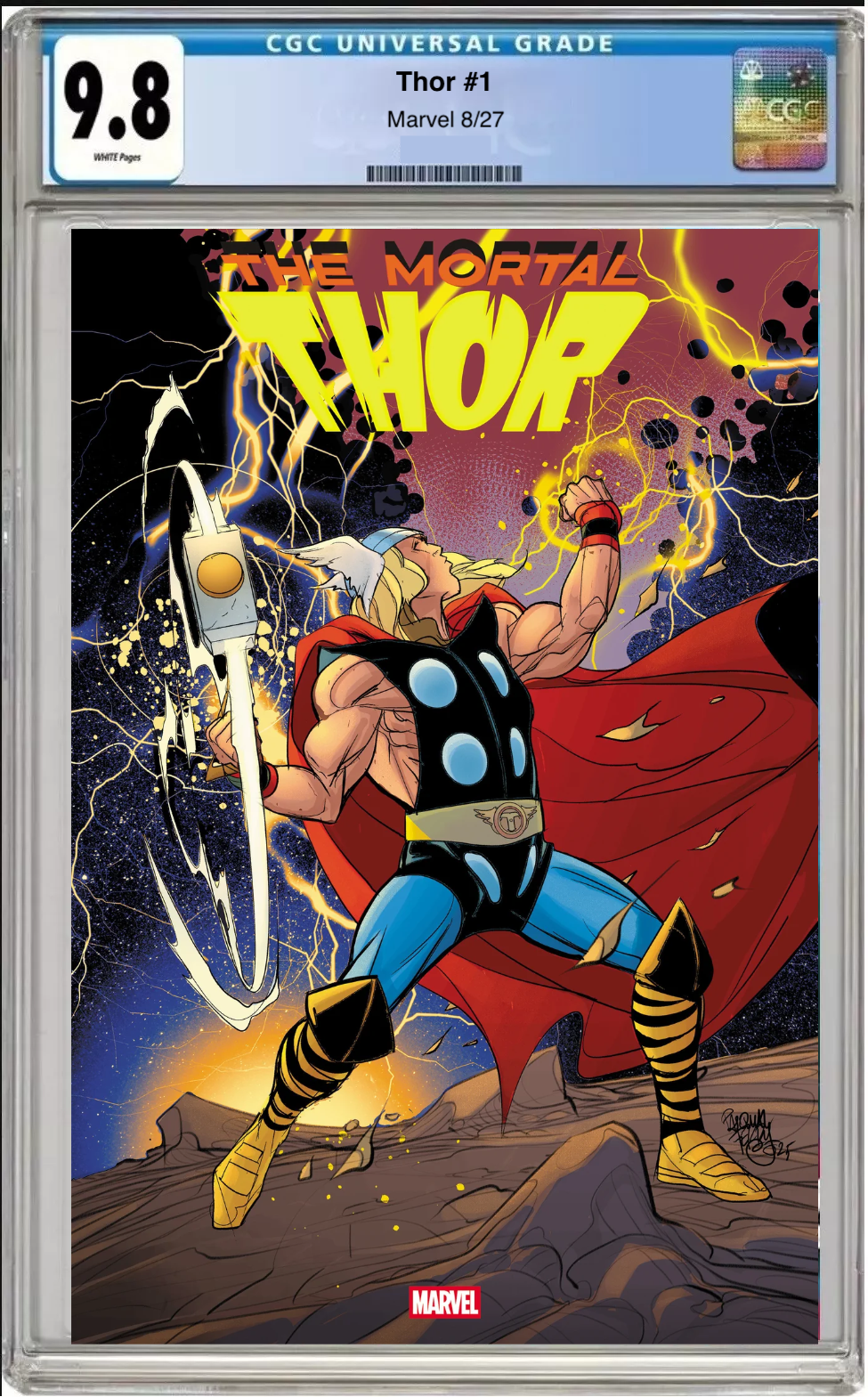 Comic book cover of Thor #1 Pasqual Ferry Cover with CGC 9.8 grading label.