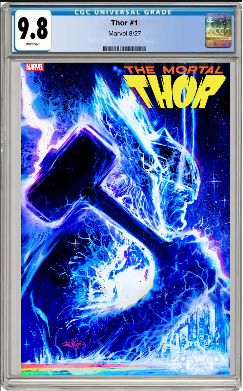 Comic book cover of Thor #1 Patrick Gleason Foil Cover with CGC 9.8 grading label.