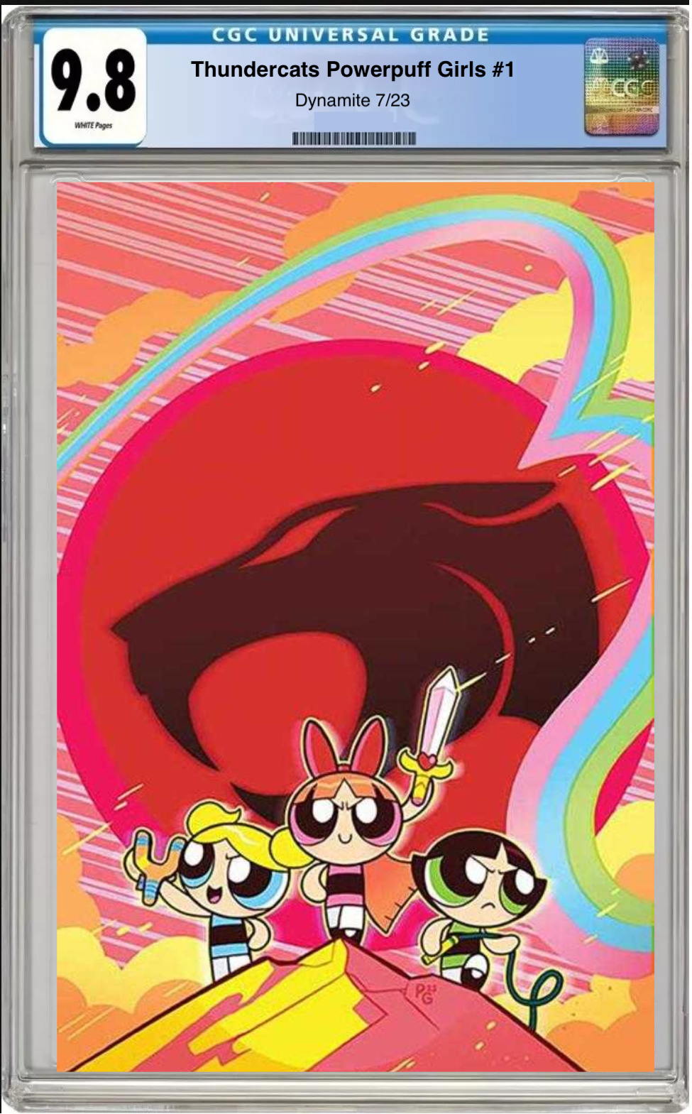 Thundercats Powerpuff Girls #1 Cover H Holofoil Premium Variant comic book with CGC 9.8 grading label

