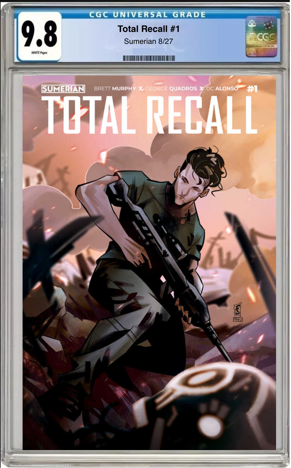 Comic book cover of Total Recall #1 Cover B Sabbatini with CGC 9.8 grading label.