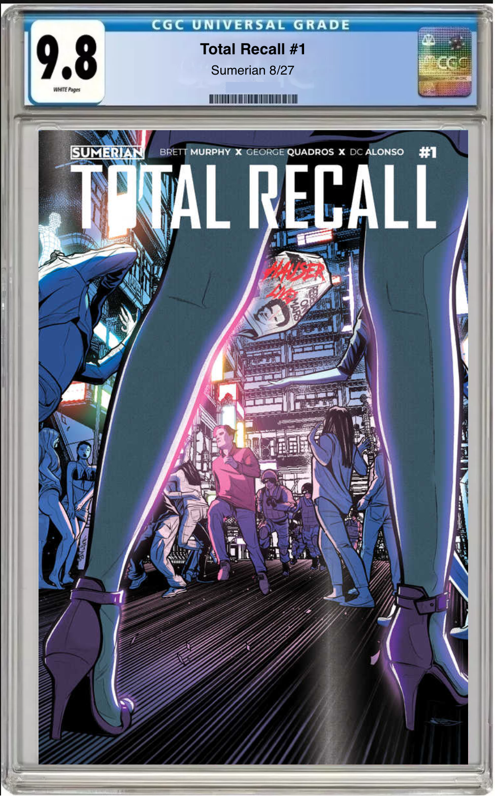 Comic book cover of Total Recall #1 Cover D Quadros with CGC 9.8 grading label.