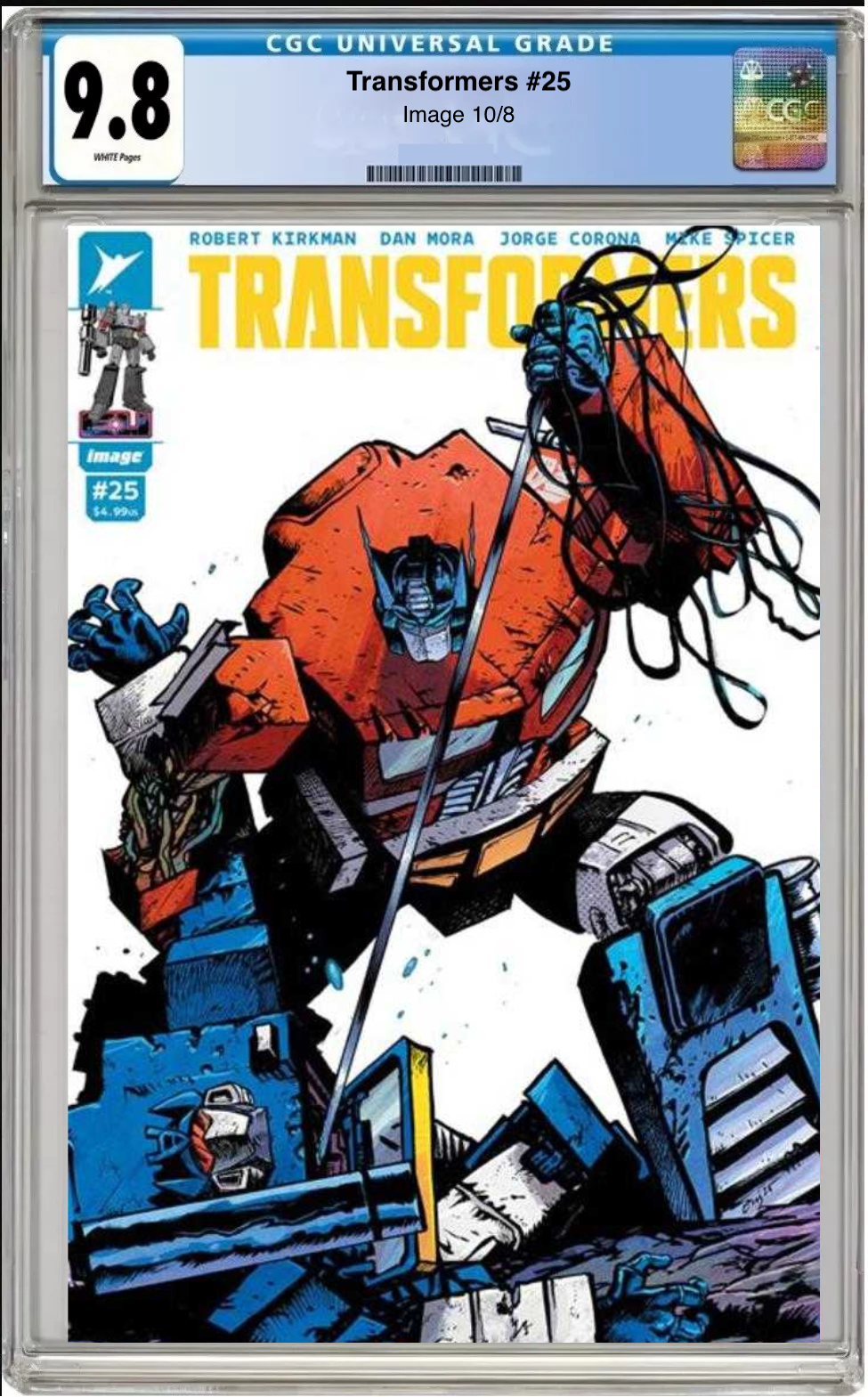 Comic book cover of Transformers #25 Cover B with CGC grading label.