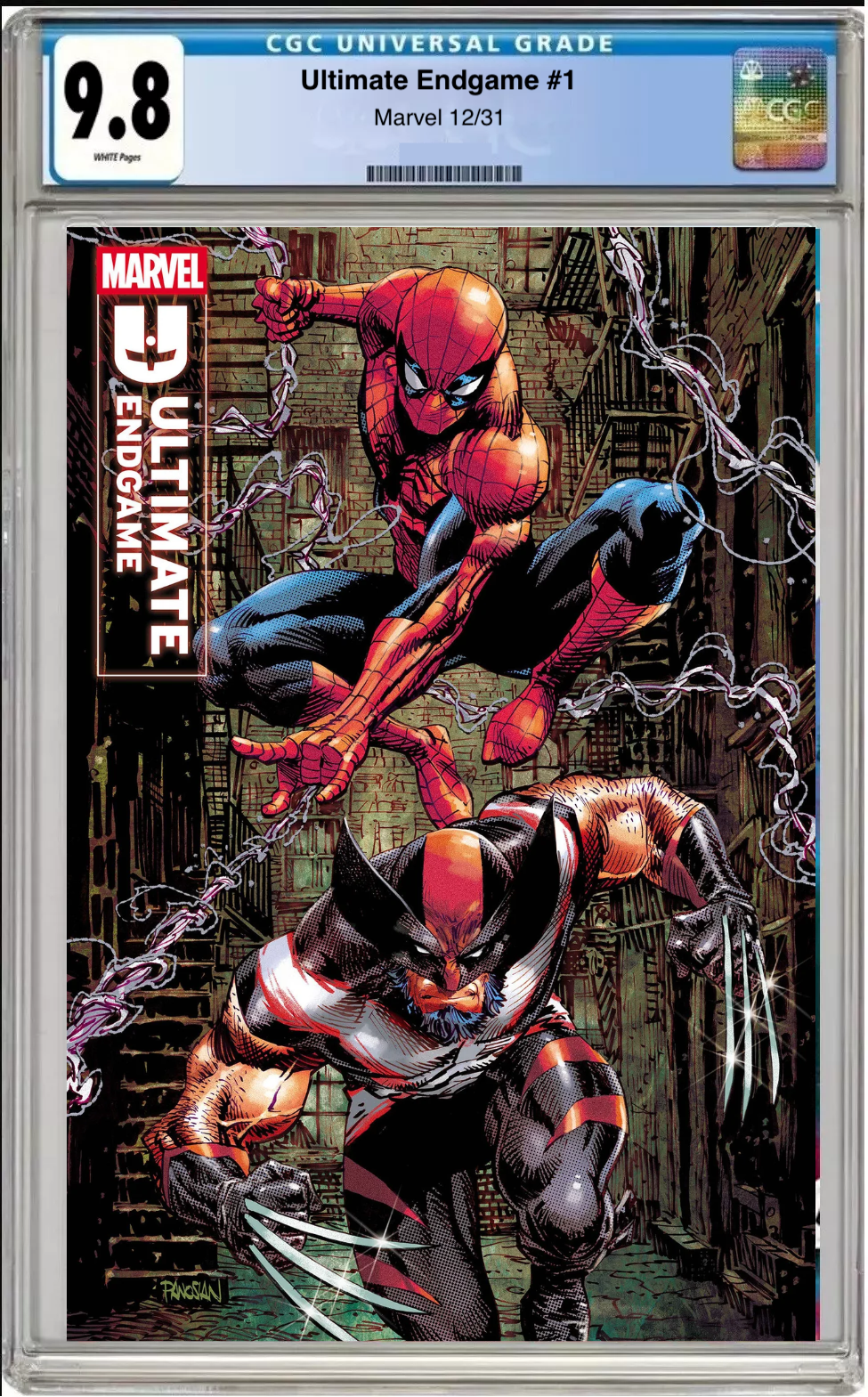 Comic book cover of Ultimate Endgame #1 Dan Panosian Cover with CGC grading label.