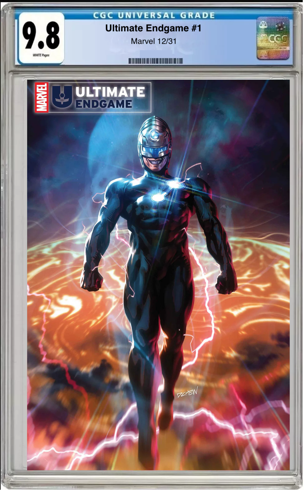 Comic book cover of Ultimate Endgame #1 Derrick Chew Foil Cover with CGC grading label.