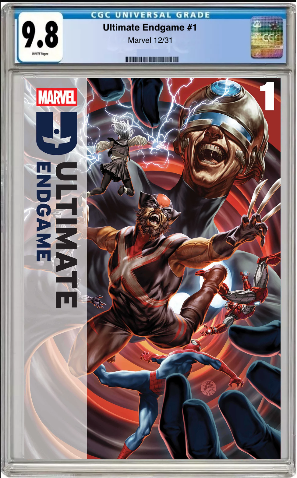 Comic book cover of Ultimate Endgame #1 Skottie Young Cover with CGC grading label.