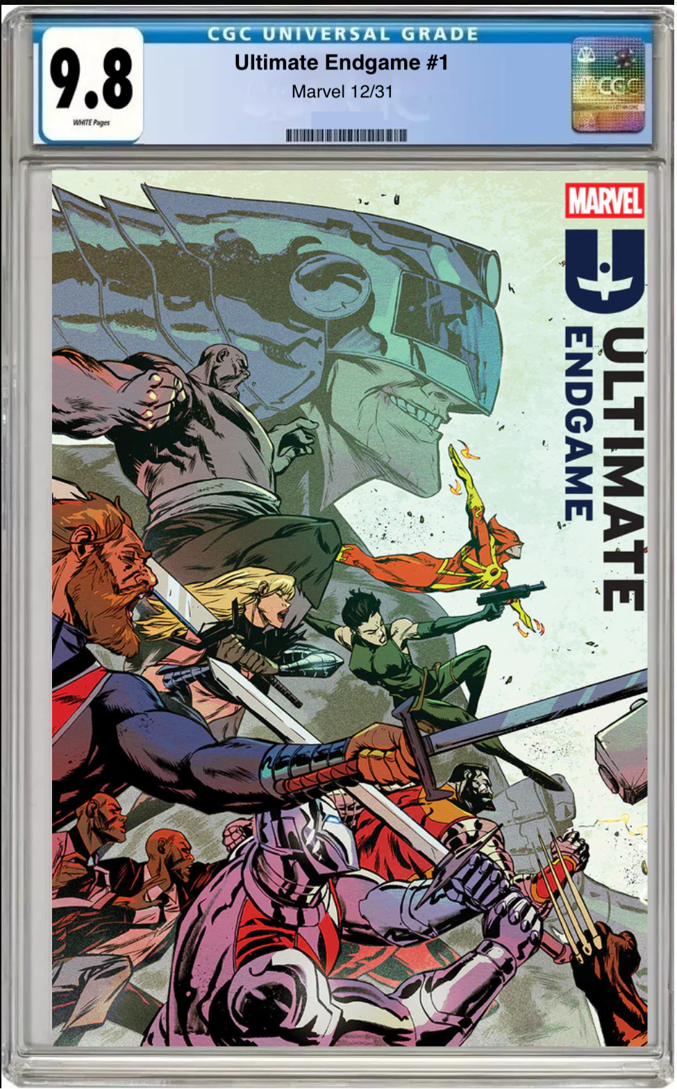 Comic book cover of Ultimate Endgame #1 Sanford Greene Wraparound Cover (Back) with CGC grading label.