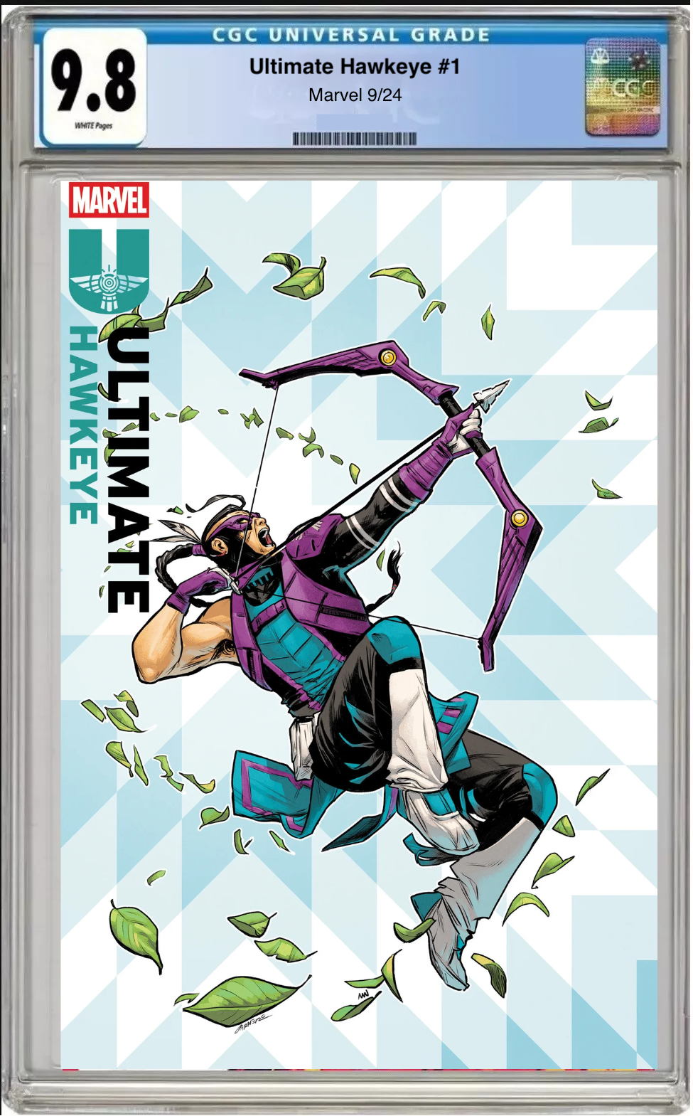 Comic book cover of Ultimate Hawkeye #1 Carmen Carnero Foil with CGC grading label