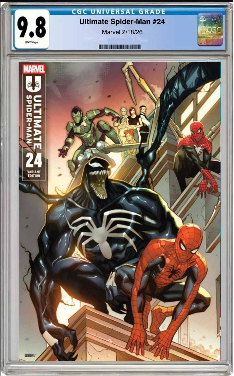 Comic book cover of Ultimate Spider-Man #24 David Messina Heroes Cover with CGC grading label.