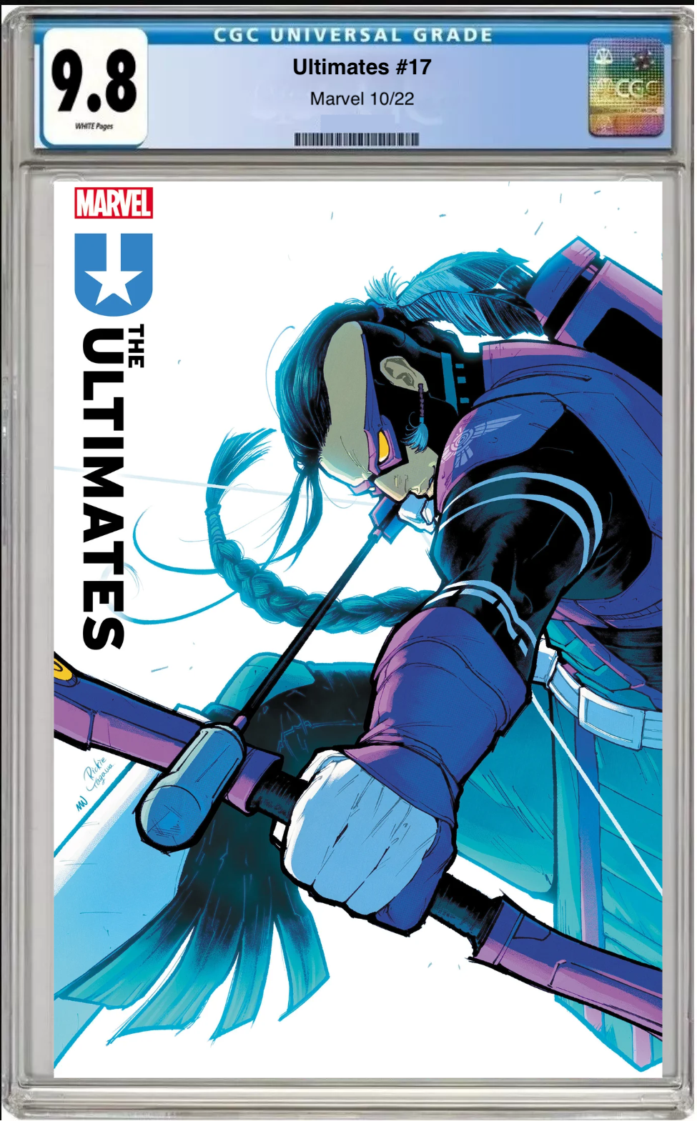 Comic book cover of Ultimates #17 Rickie Yagawa Cover with CGC 9.8 grading label.