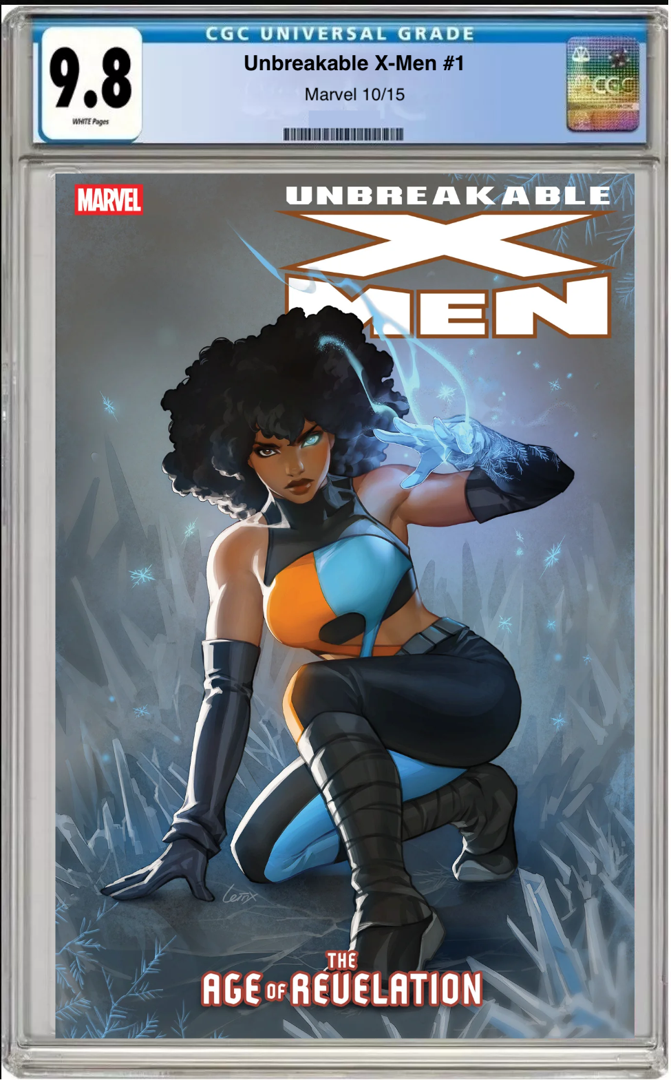 Comic book cover of Unbreakable X-Men #1 Leirix Cover with CGC 9.8 grading label.