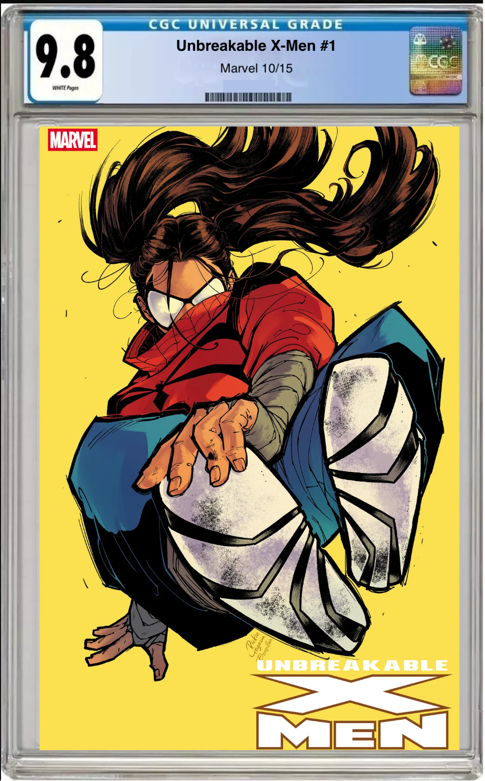 Comic book cover of Unbreakable X-Men #1 Spider-Girl Cover with CGC 9.8 grading label.