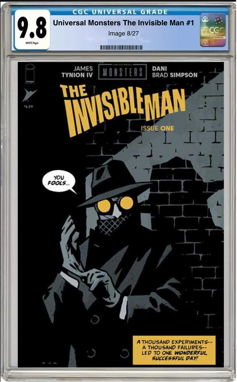 Comic book cover of Universal Monsters: The Invisible Man #1 David Aja 1:10 Variant with CGC grading label.