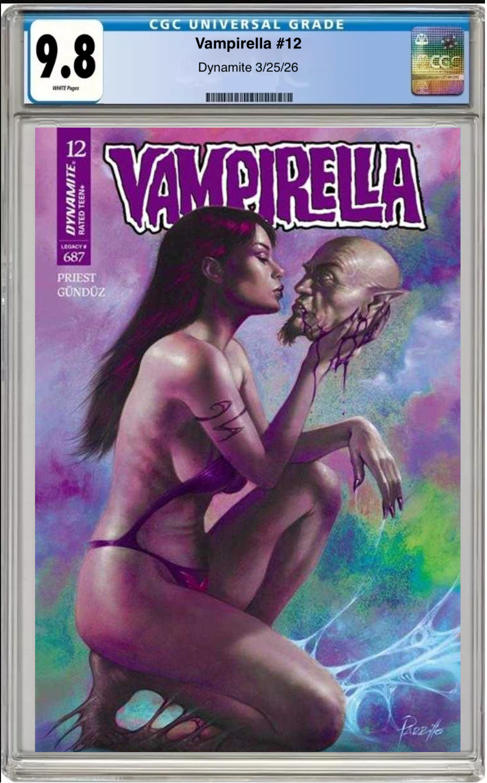Comic book cover of Vampirella #12 Lucio Parrillo Ultraviolet Cover with CGC grading label.