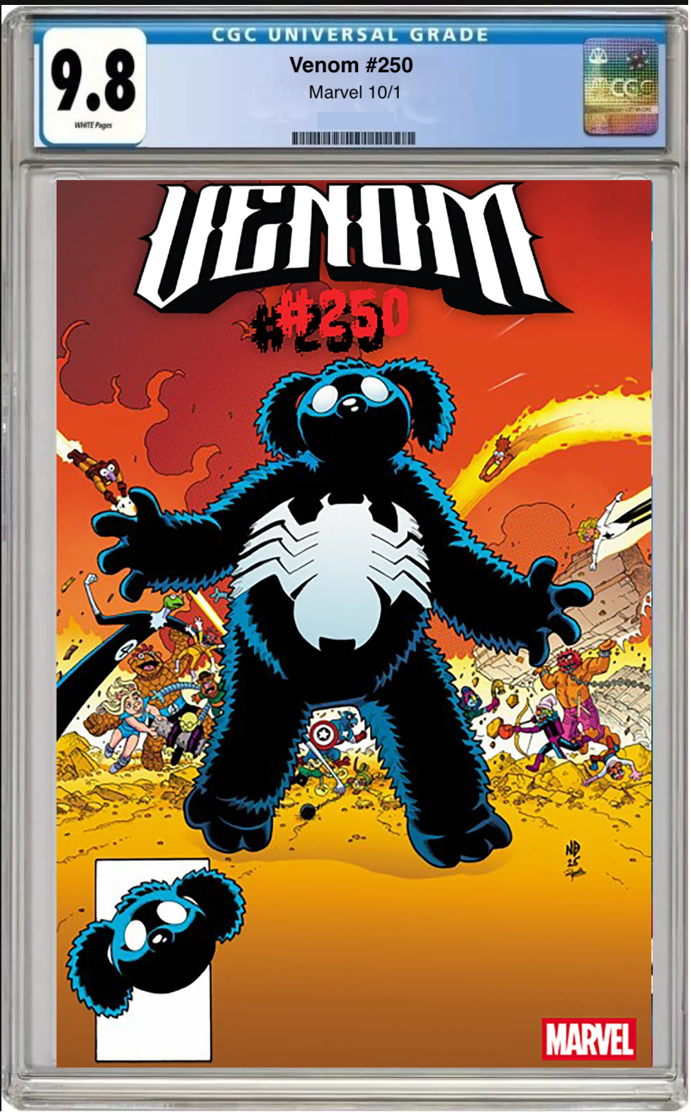 Comic book cover of Venom #250 Nick Bradshaw Muppets Cover with CGC grading label