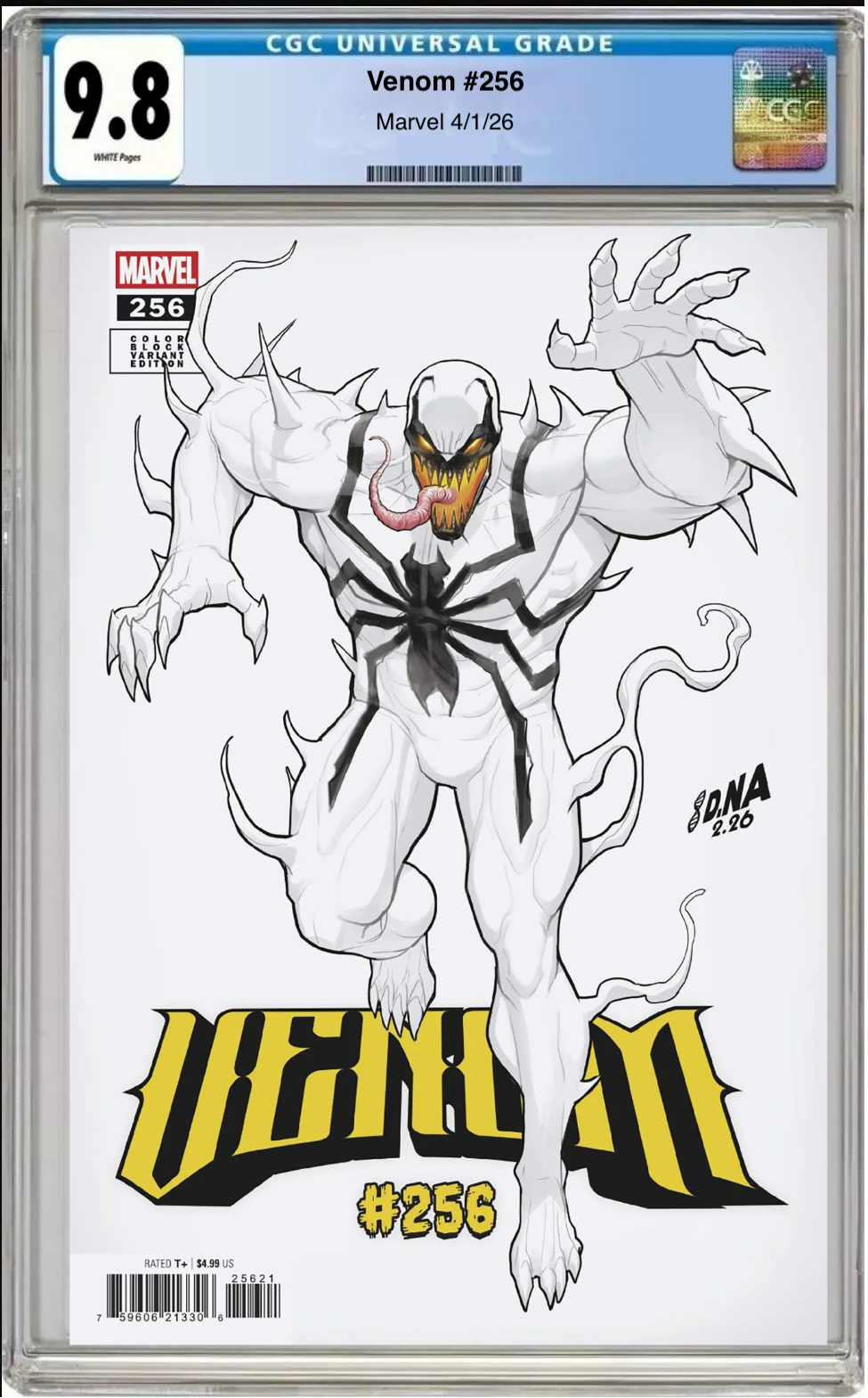 how to get marvel cards graded Venom #256 – CGC Graded 9.8 David Nakayama Color Block White Cover