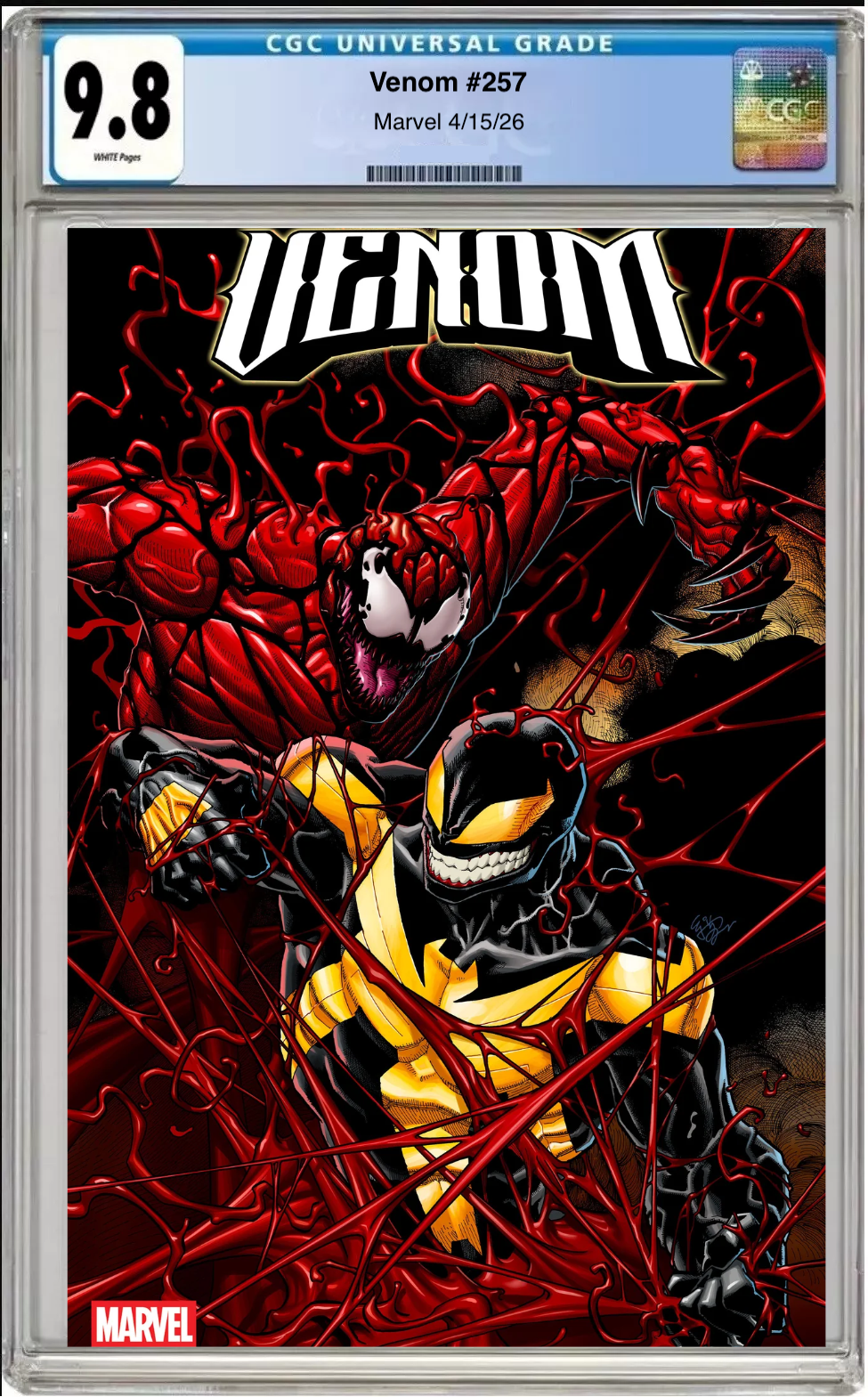Comic book cover of Venom #257 E.J. Su Cover with CGC grading label.

