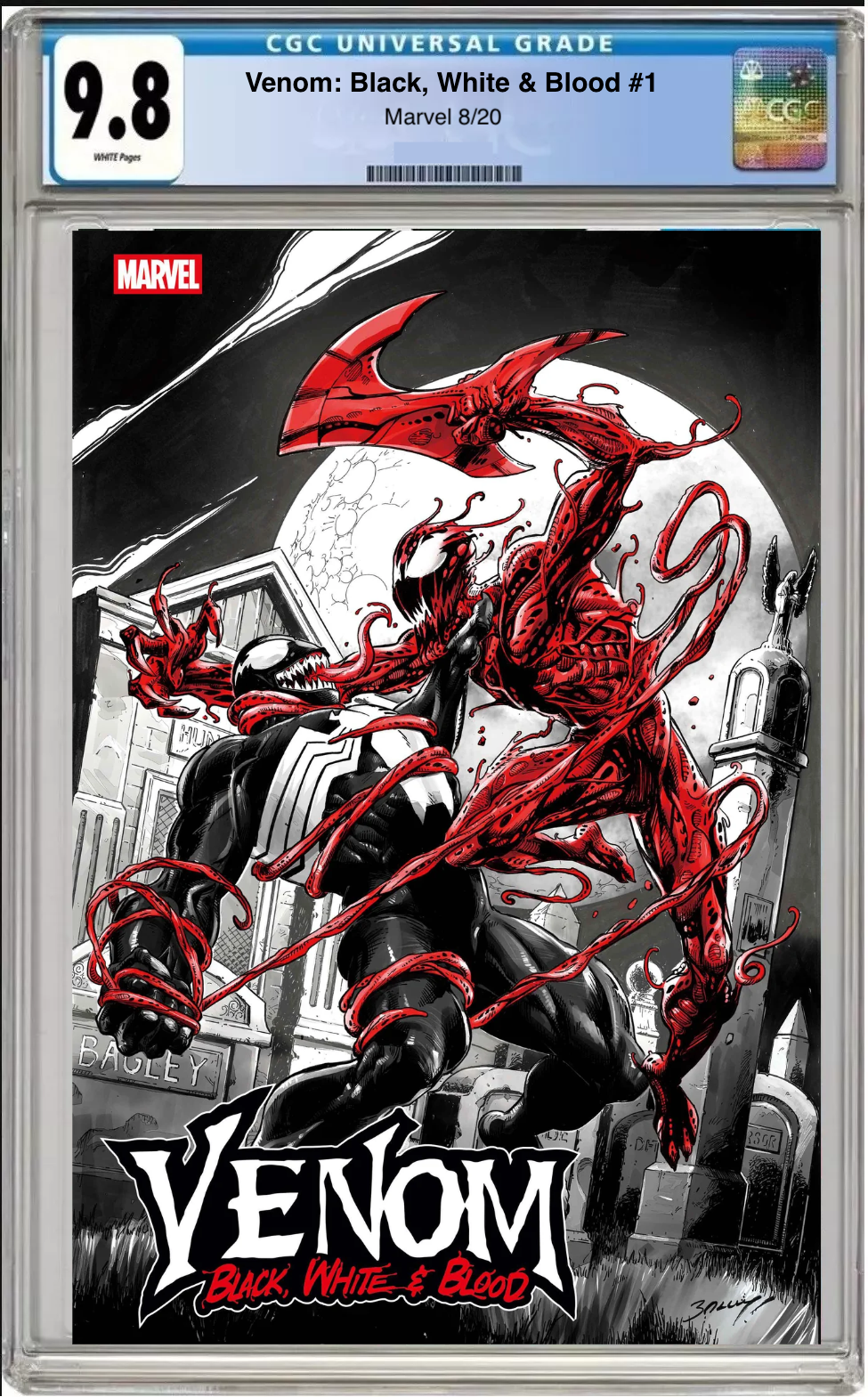 Comic book cover of Venom: Black, White, and Red #1 Mark Bagley Cover with CGC grading label.