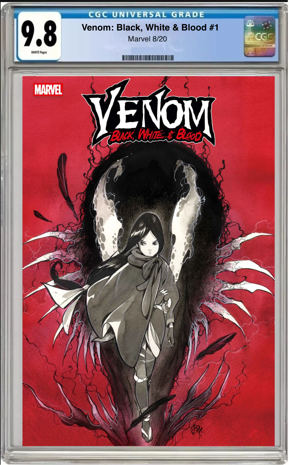 Comic book cover of Venom: Black, White, and Red #1 Peach Momoko Cover with CGC grading label.