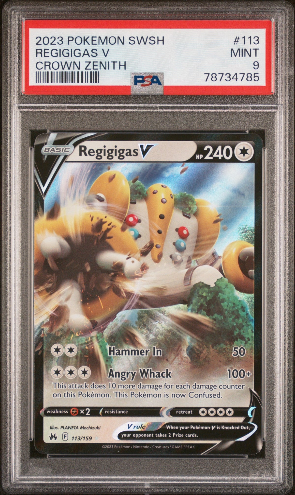 2023 POKEMON SWORD AND SHIELD CROWN ZENITH REGIGIGAS V #113 PSA 9