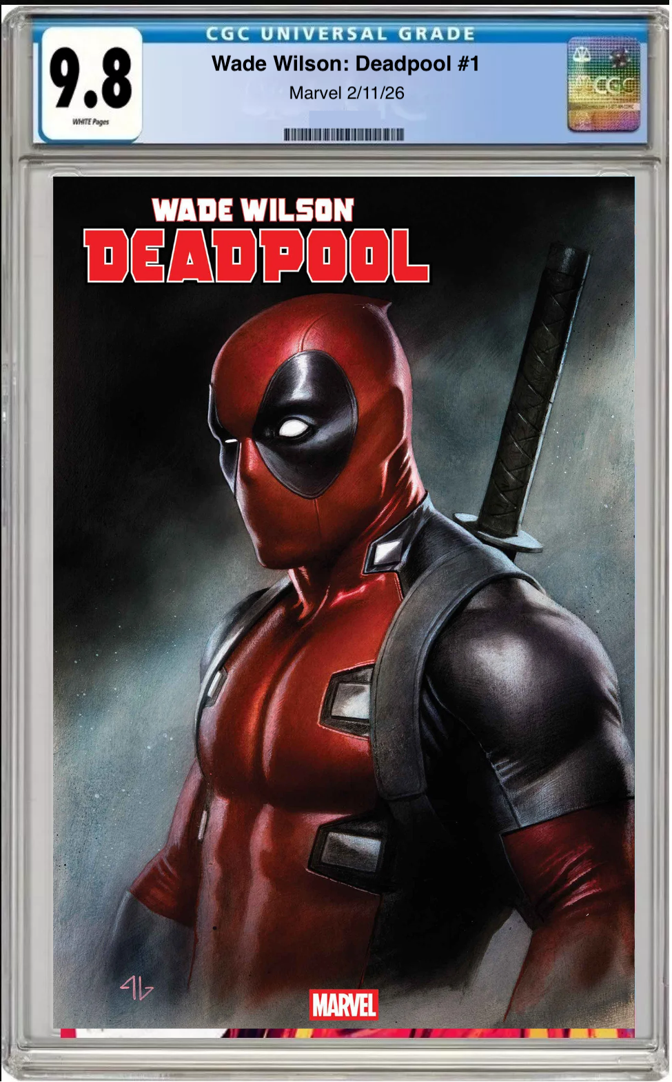 Comic book cover of Wade Wilson: Deadpool #1 Adi Granov Cover with CGC grading label.
