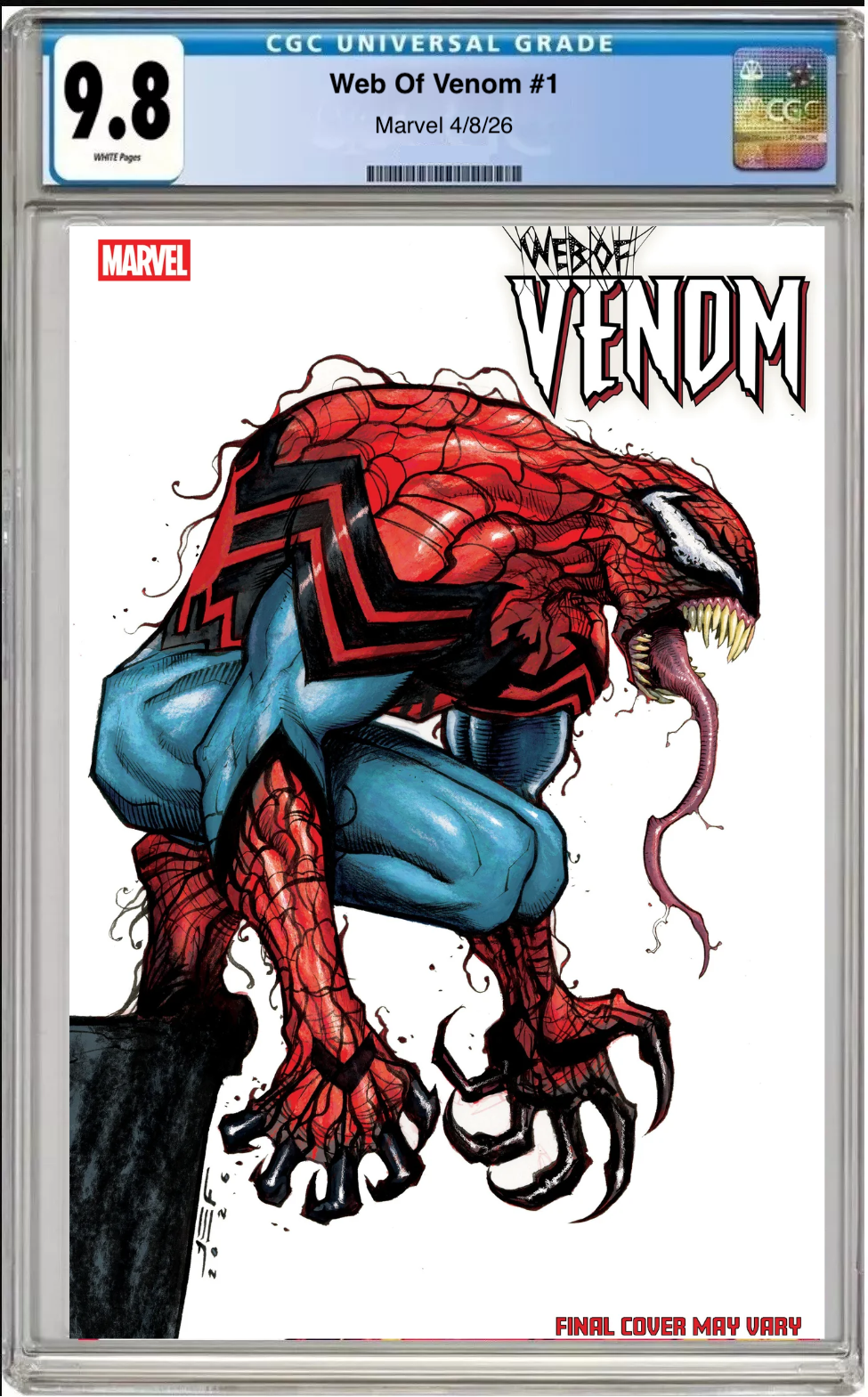 Comic book cover of Web of Venom #1 Juan Ferreyra Foil Cover with CGC grading label.