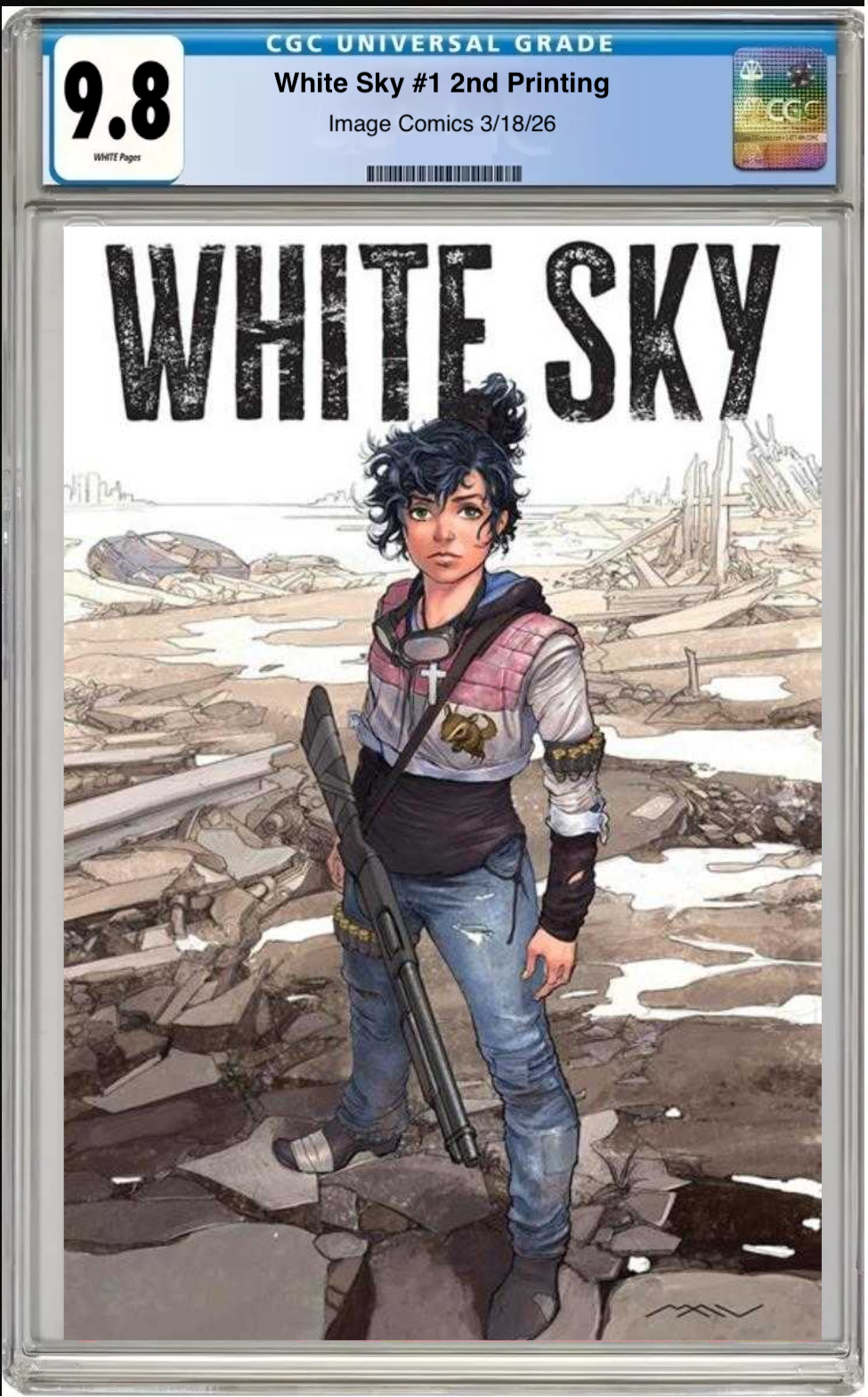 Comic book cover of White Sky #1 2nd Printing Main Cover with CGC grading label.