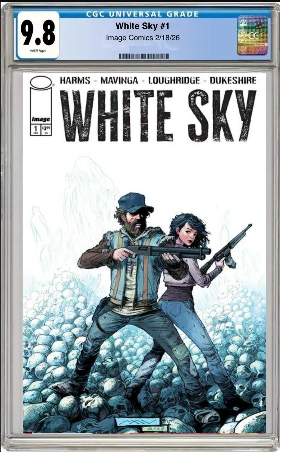 Comic book cover of White Sky #1 Cover A Jean‑Paul Mavinga with CGC grading label.