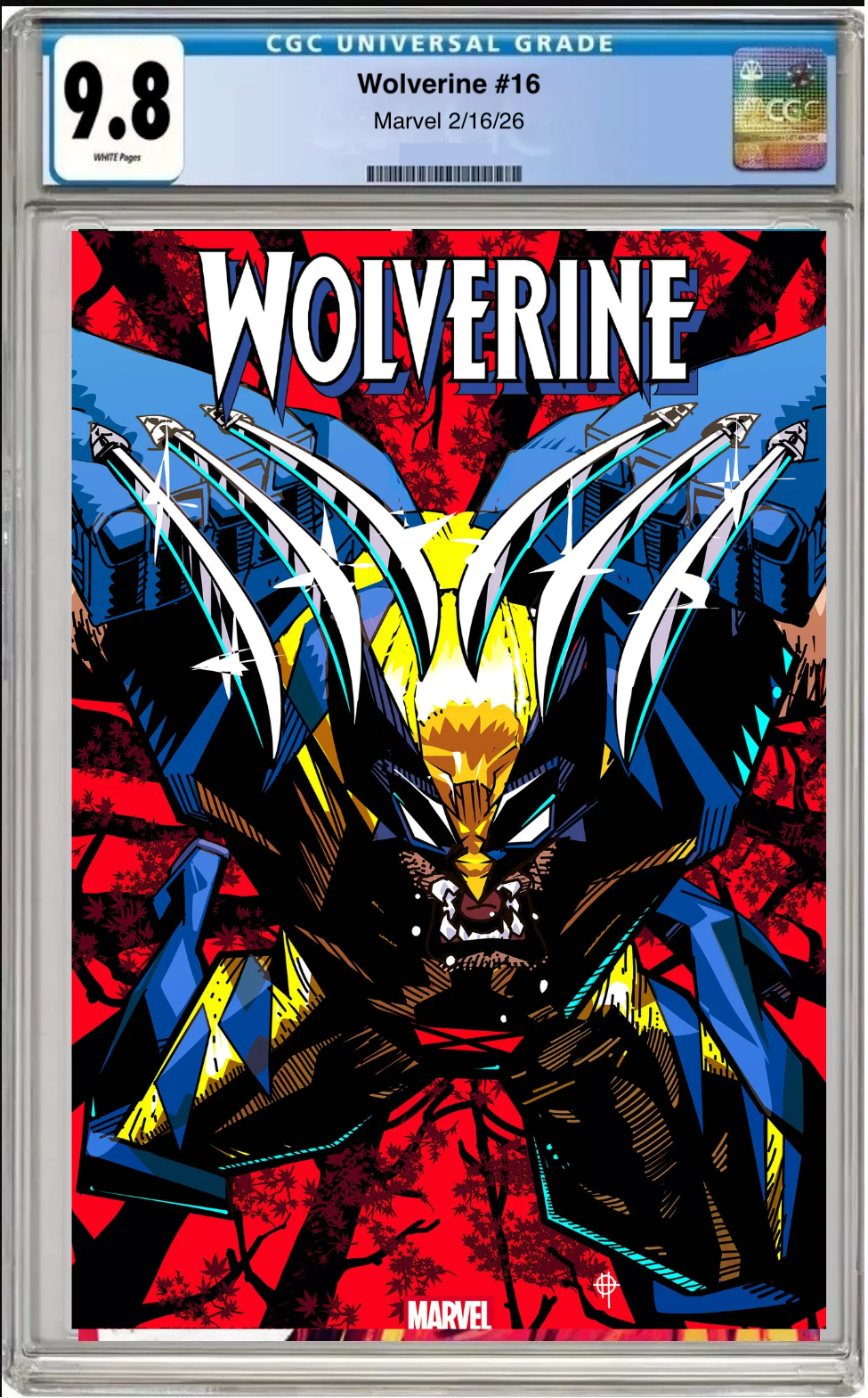 Comic book cover of Wolverine #16 Damion Scott Cover with CGC grading label.