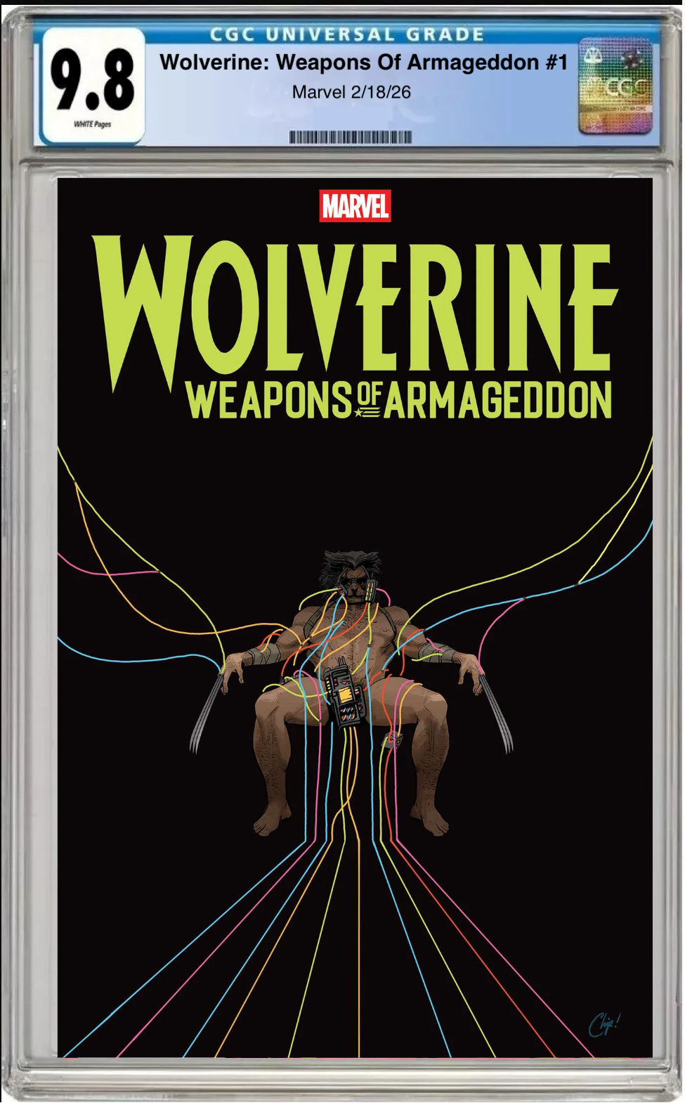 Comic book cover of Wolverine: Weapons of Armageddon #1 Chip Zdarsky Cover with CGC grading label.