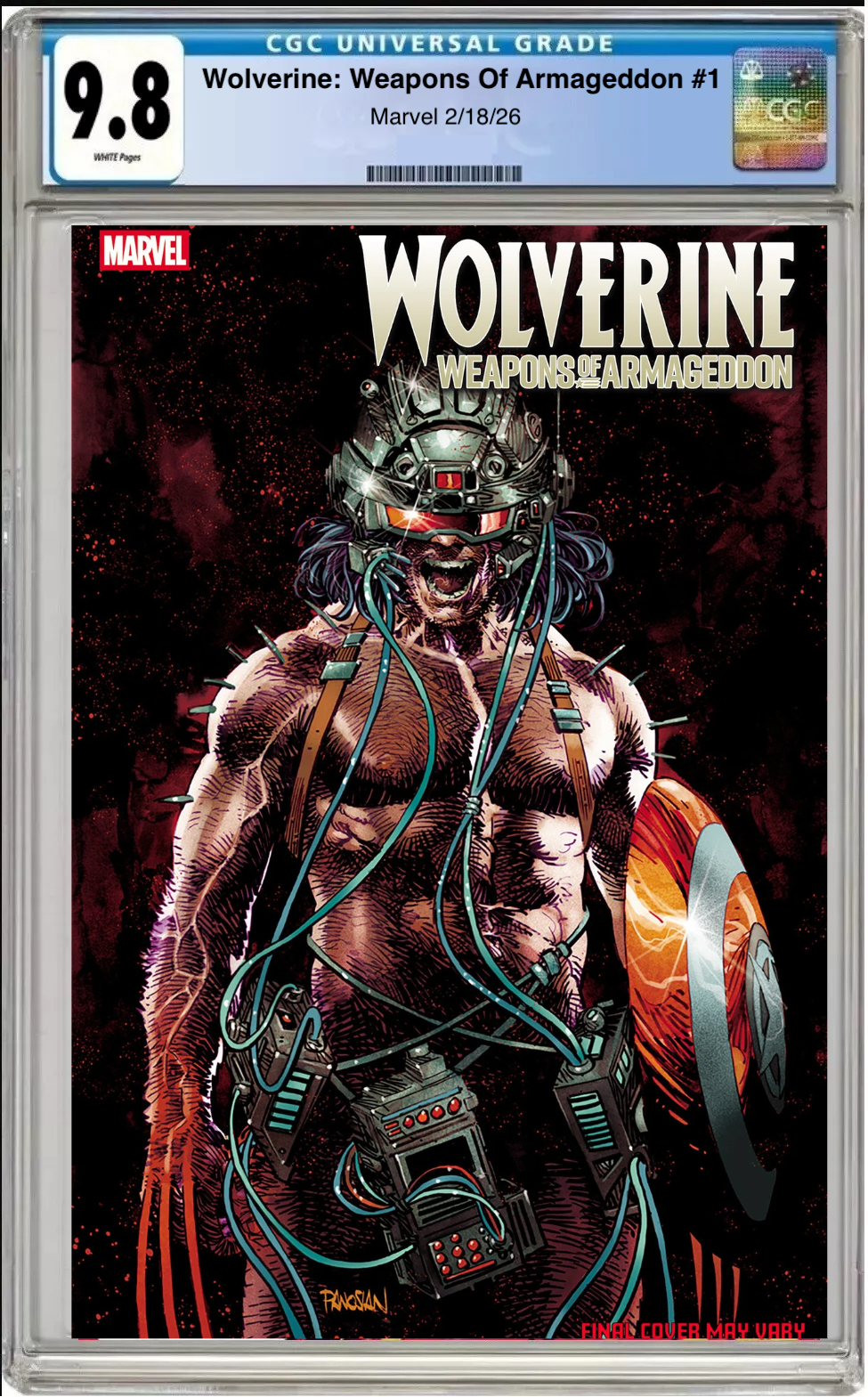 Comic book cover of Wolverine: Weapons of Armageddon #1 Dan Panosian Foil Cover with CGC grading label.