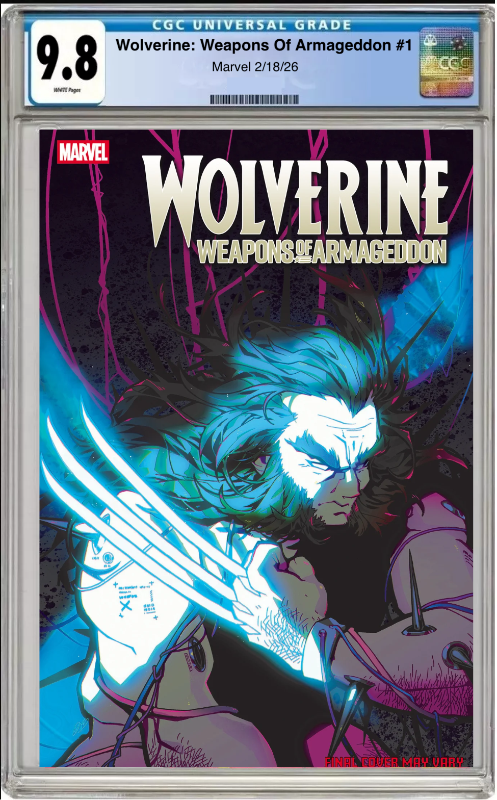 Wolverine: Weapons of Armageddon #1 CGC graded 9.8 Rose Besch Cover – modern Marvel collectible in Near Mint/Mint condition.