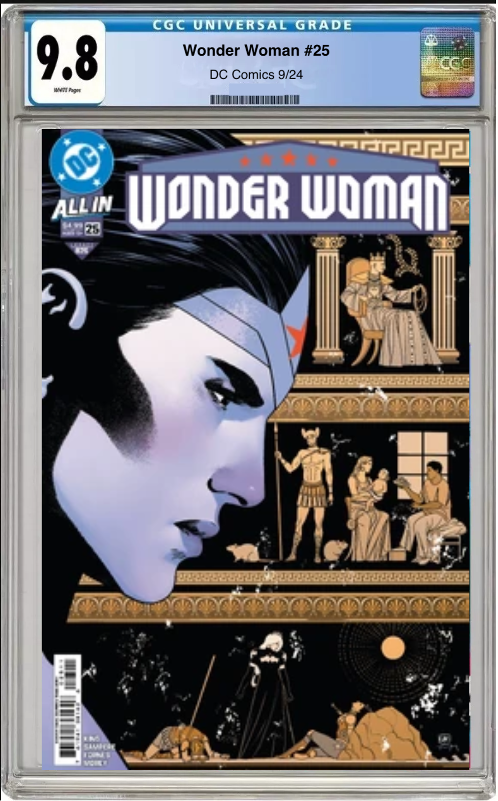 Comic book cover of Wonder Woman #25 Cover A with CGC grading label.