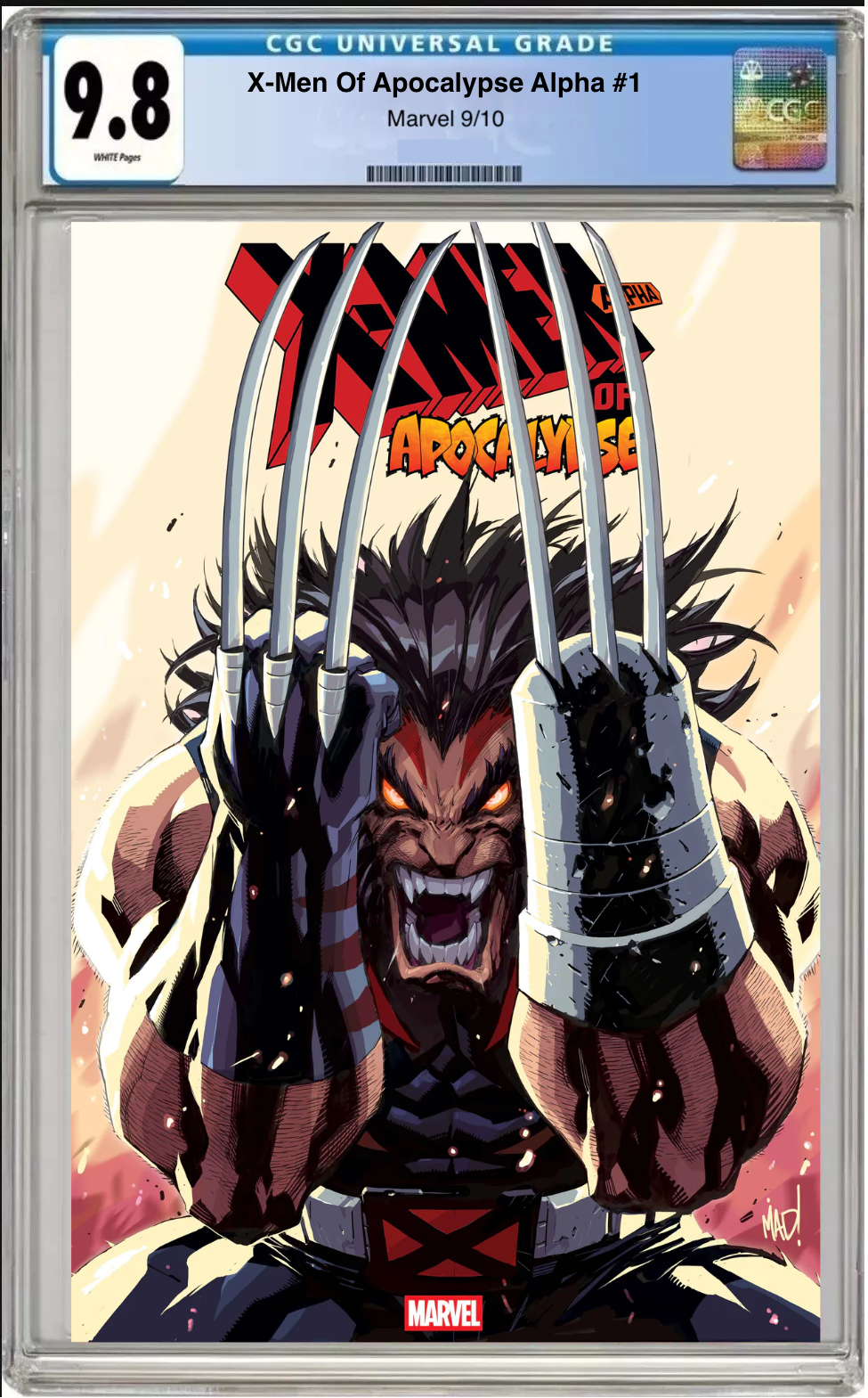Comic book cover of X-Men of Apocalypse Alpha #1 Joe Madureira Cover with CGC grading label.