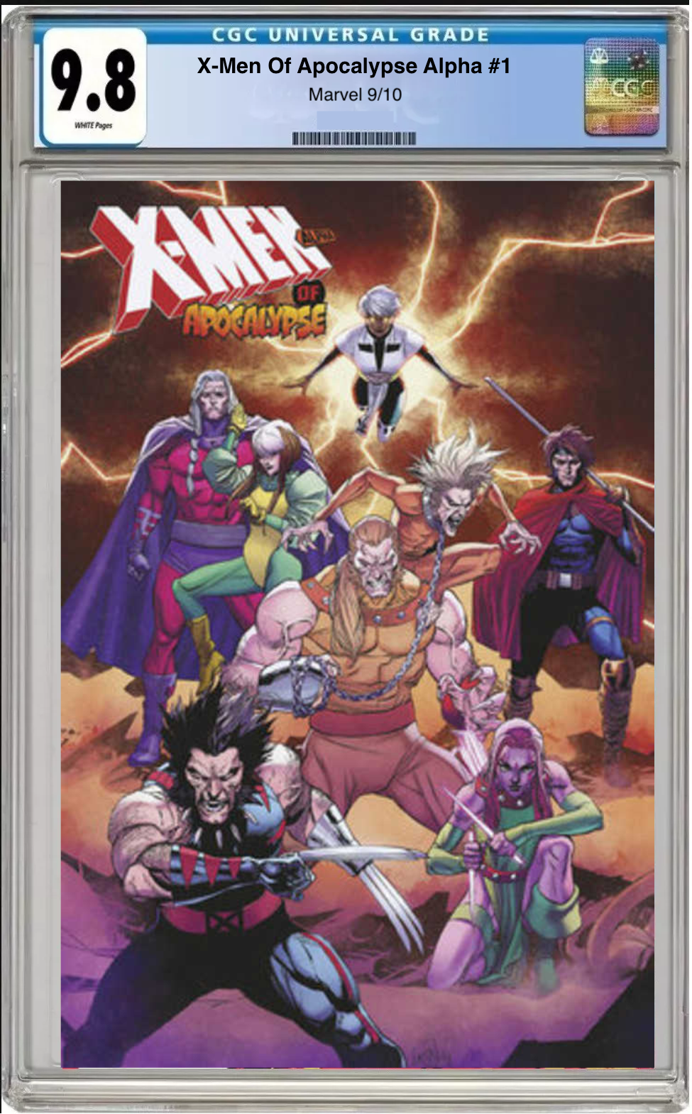 Comic book cover of X-Men of Apocalypse Alpha #1 Leinil Yu Foil Cover with CGC grading label.