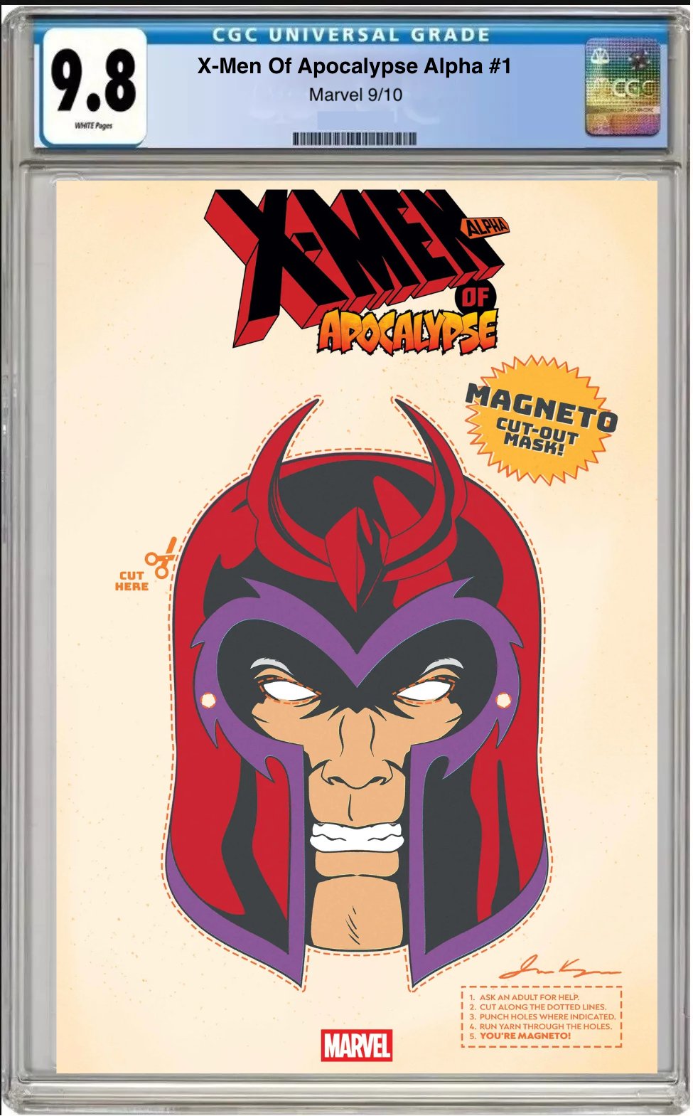Comic book cover of X-Men of Apocalypse Alpha #1 Retro Halloween Mask Cover with CGC grading label.