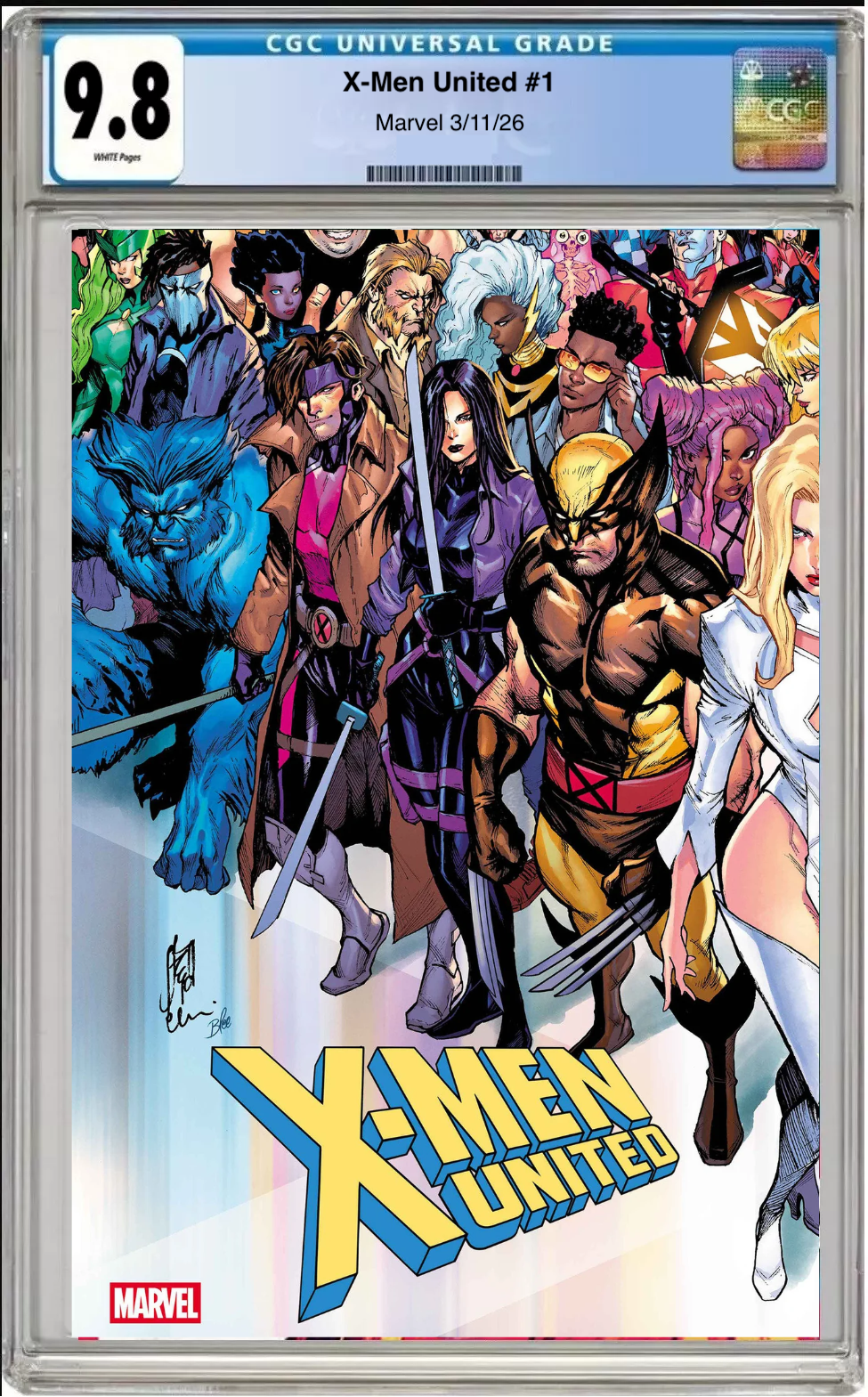 Comic book cover of X-Men: United #1 Connecting Cover B with CGC grading label.