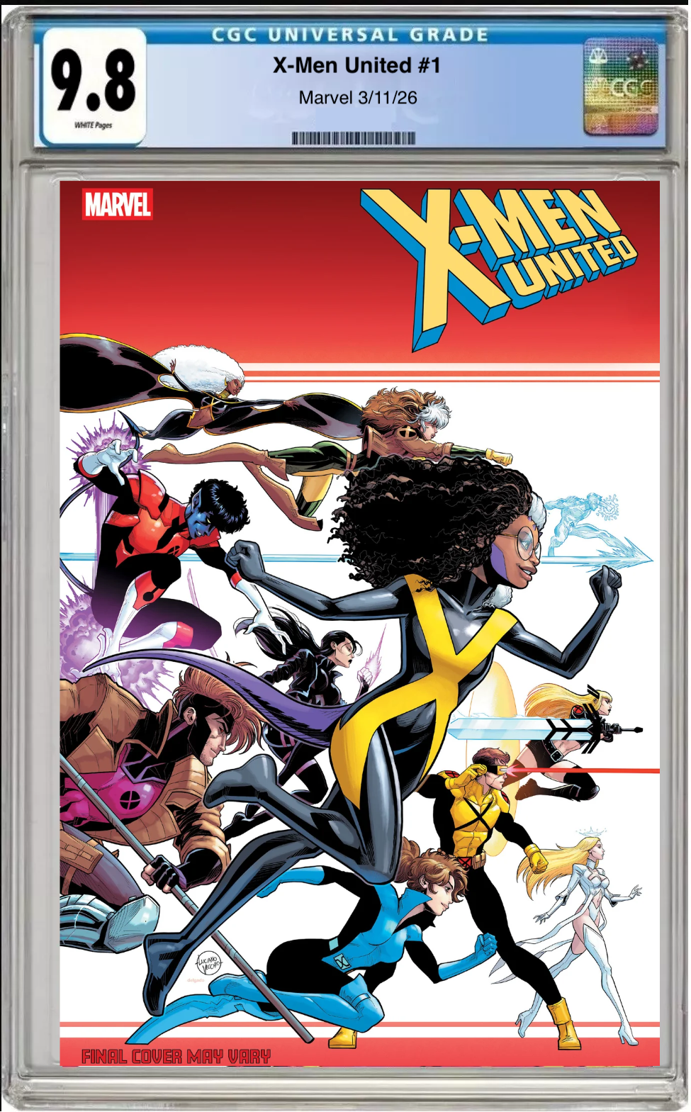 Comic book cover of X-Men: United #1 Luciano Vecchio Cover with CGC grading label.