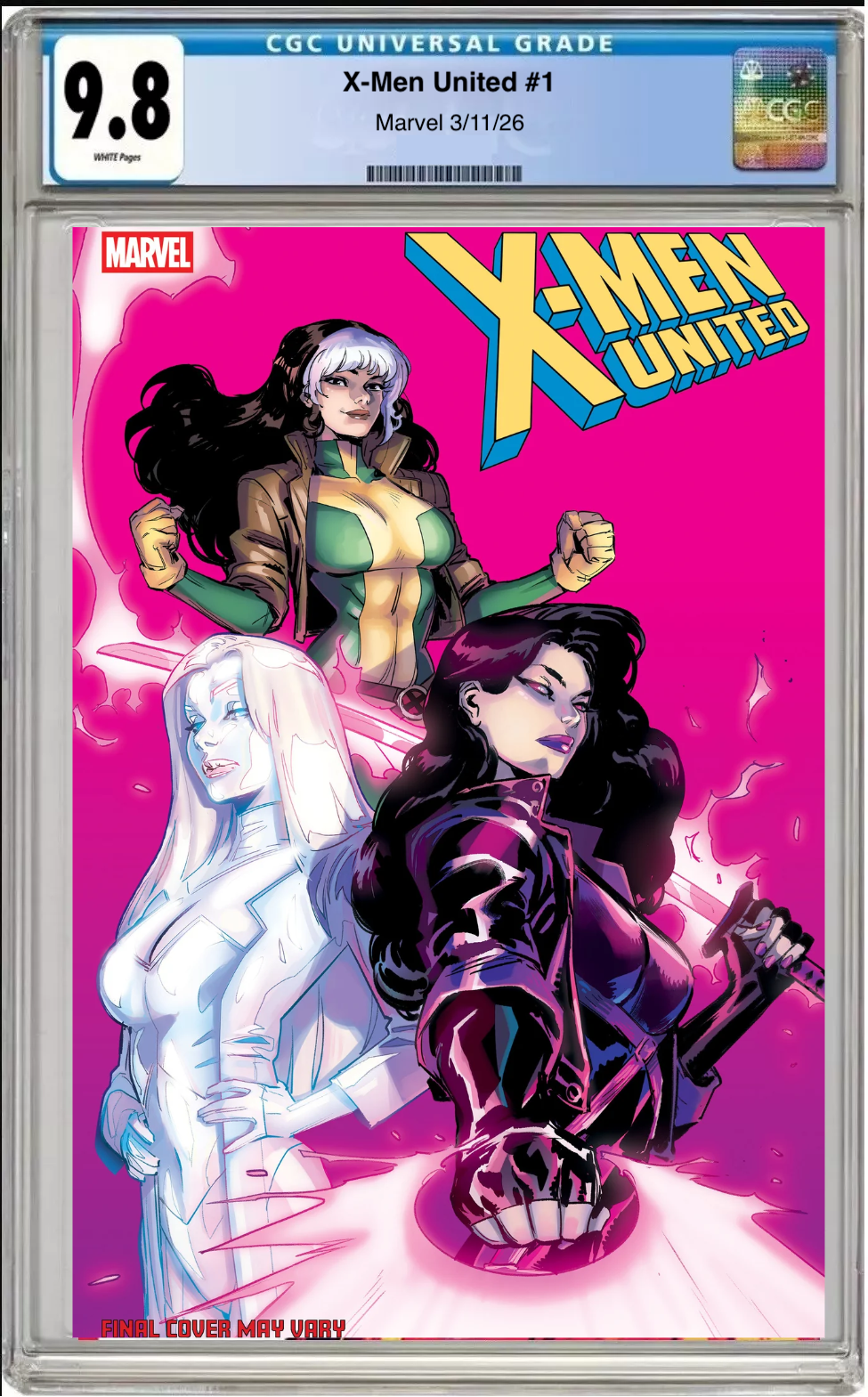 Comic book cover of X-Men: United #1 Matteo Lolli Foil Cover with CGC grading label.
