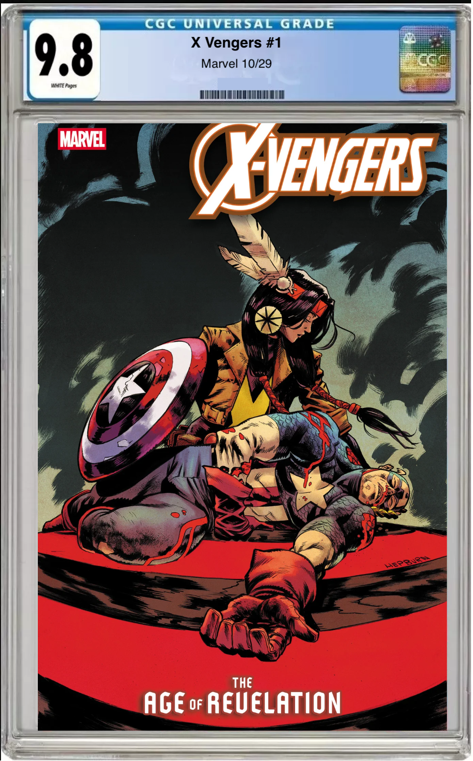Comic book cover of X-Vengers #1 Scott Hepburn Revelation Cover with CGC 9.8 grading label.